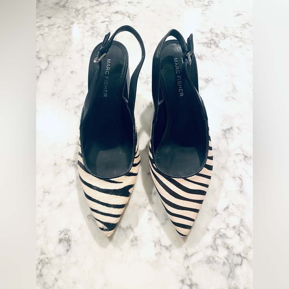 Marc Fisher Zebra Print Block Heels, Size 6 - image 1